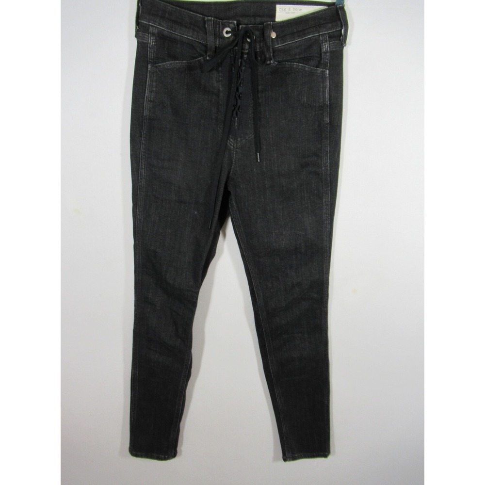 Rag & Bone Lace Up Jeans Women Size 27 Black Yvonne Ariel Tapered